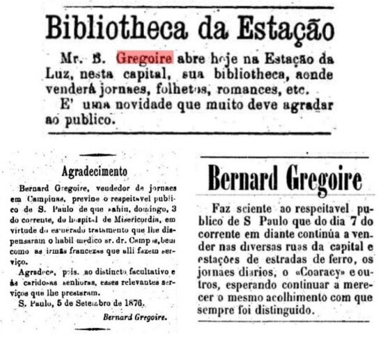 Últimos registros sobre Bernard Gregoire em 1876