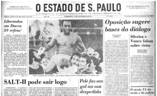 Jogo de despedida de Pelé em Nova York na capa do jornal