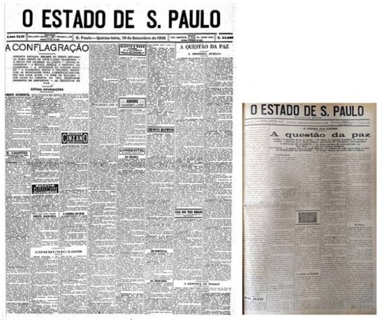 Edição regular do Estadão e edição da noite [Estadinho], que circulou de 1915 a 1921, durante a Primeira Guerra Mundial.
