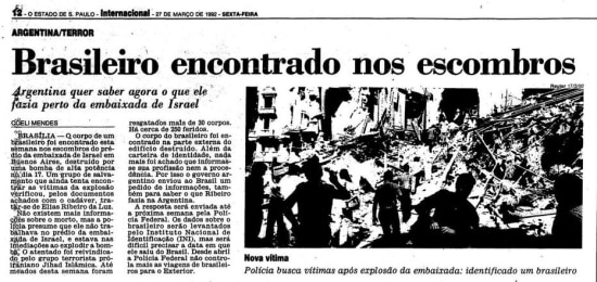 O brasileiro Elias Ribeiro da Luz morreu na explosão da embaixada de Israel em Buenos Aires
