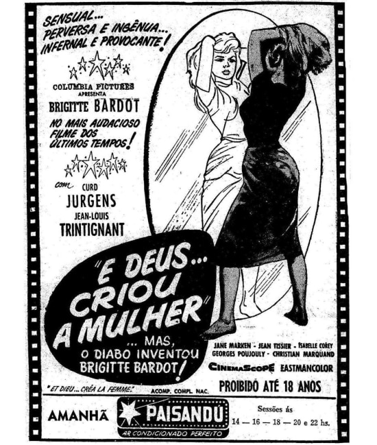 Cartaz de 'E Deus Criou a Mulher', publicado no Estadão de 23/7/1958
