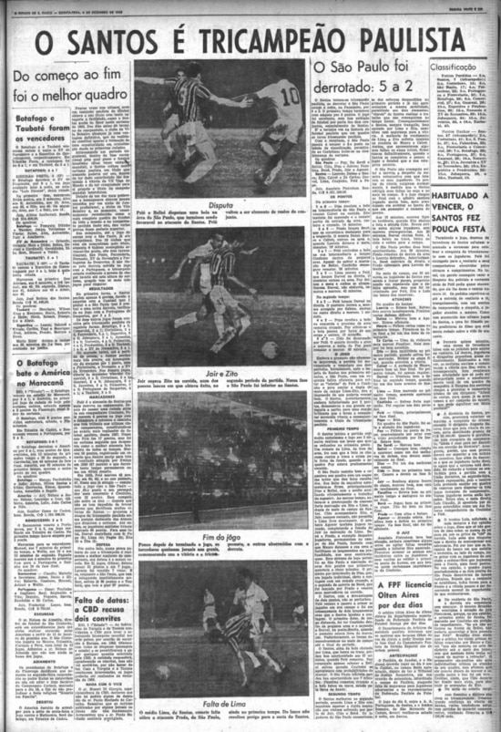 Tricampeonato do Santos no jornal de 6/12/1962
