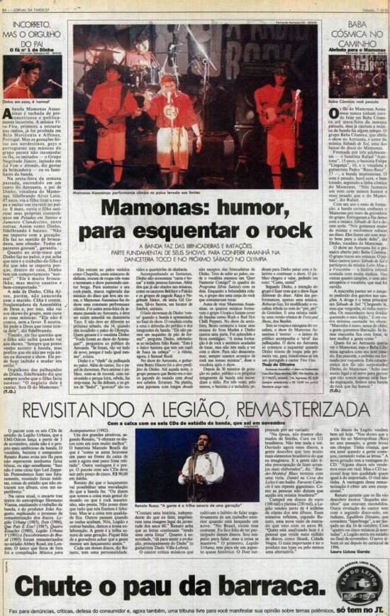 Reportagem do Jornal da Tarde sobre o humor musical dos Mamonas Assassinas 