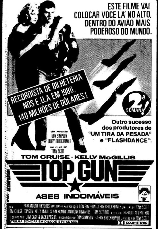 Cartaz de Top Gun: Ases Indomáveis, publicado no Estadão de 25/9/1986
