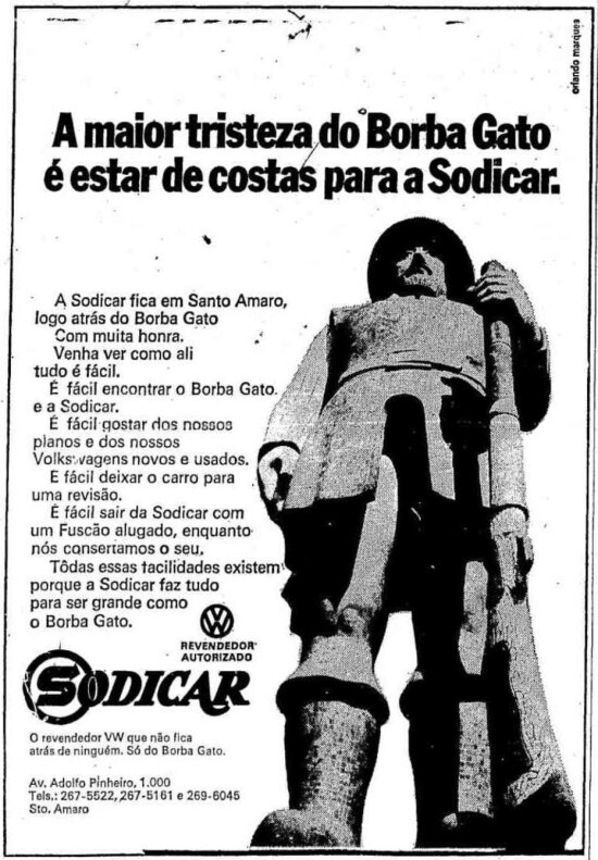 Anúncio de loja de carro com Borba Gato no jornal em 16/9/1971. 
