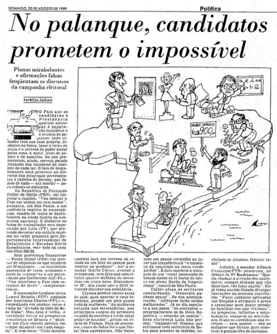 Reportagem sobre promessas dos candidatos em 1989.