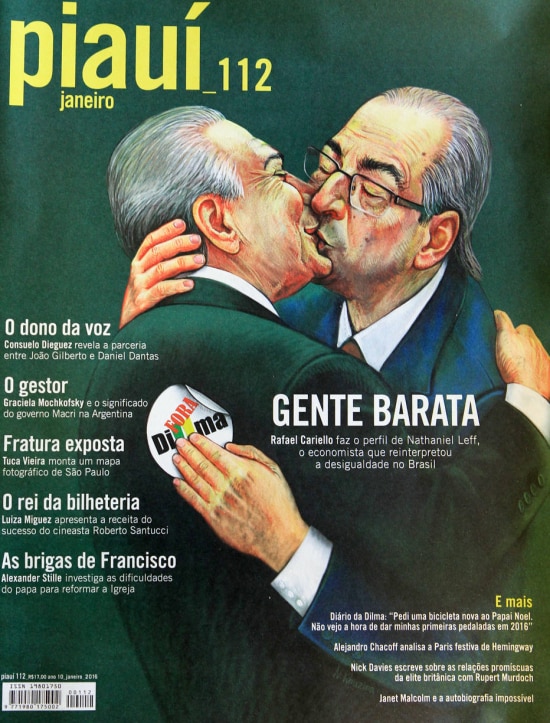 Capa da revista 'Piauí' de janeiro mostra Michel Temer e Eduardo Cunha se beijando, ilustração feita pela artista russa radicada nos EUA Nadia Khuzina