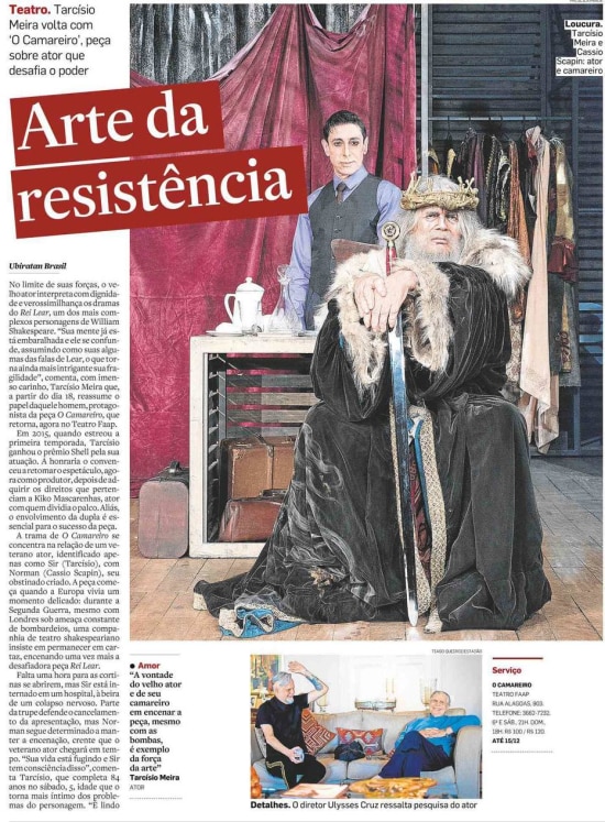 Tarcísio Meira em sua última atuação, na peça O Camareiro, com Cassio Scapin