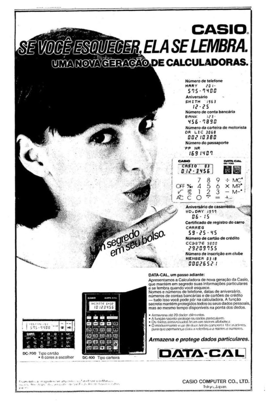 Publicidade da Data-Cal da Casio, no Estadão de 08/7/1986.