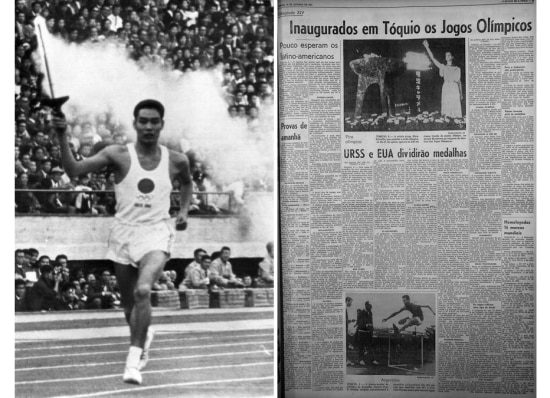 Cerimônia de abertura dos primeiros Jogos Olímpicos no Japão em 1964.