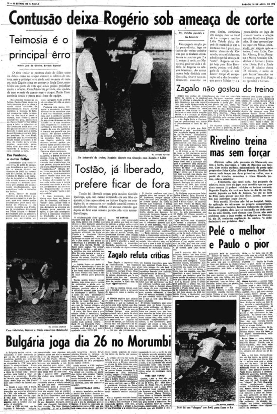 Jogador Rogério sofreu contusão em treino e foi dispensado da Seleção Brasileira em 1970.