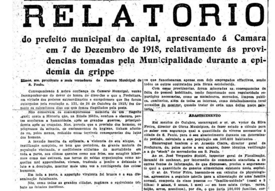 Relatório de contas da epidemia em SP
O Estado de S.Paulo - 08/12/1918