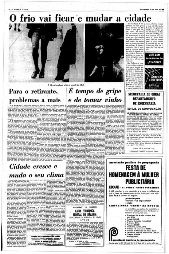 Página de 27/5/1970 sobre frio e gripe