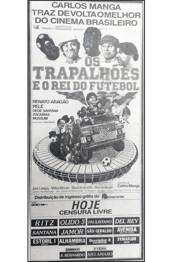Cartaz de Os Trapalhões e o Rei do Futebol, publicado no Estadão de 26/6/1986