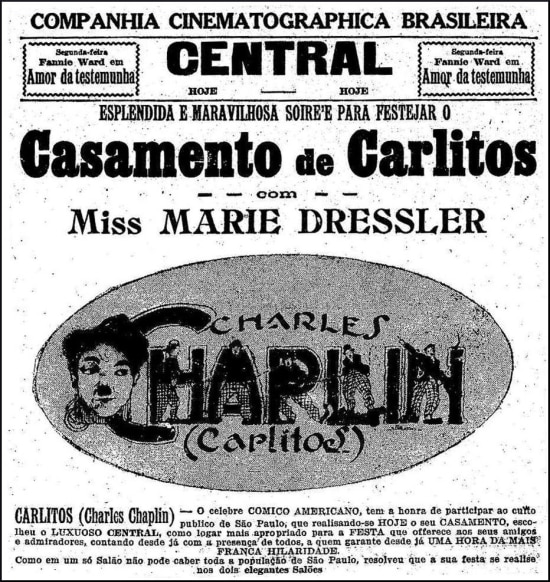 Cartaz de O Casamento de Carlitos, no Estadão de 13/9/1918