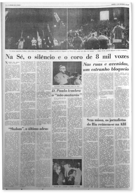 Notícia do ato ecumênico por Vladimir Herzog no jornal de 1/11/1975