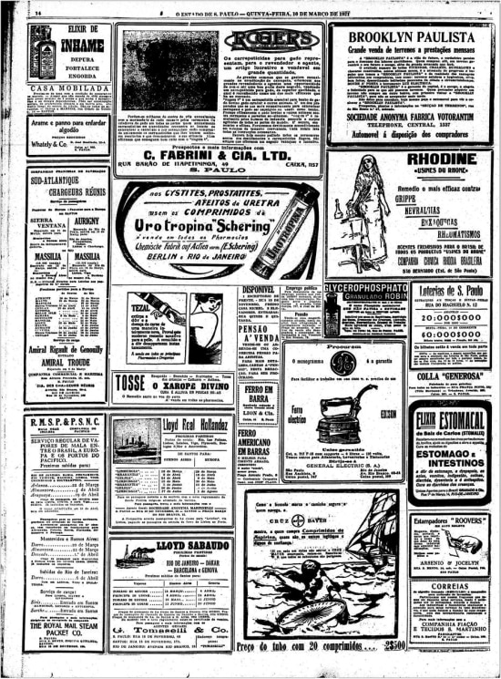 Página com anúncios de medicamentos na década de 1920.