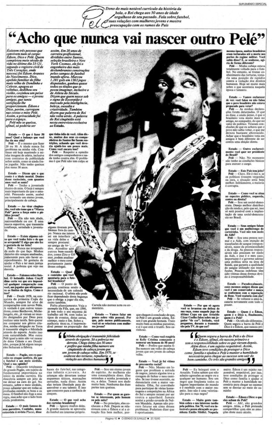 Entrevista de Pelé em 27/10/1990