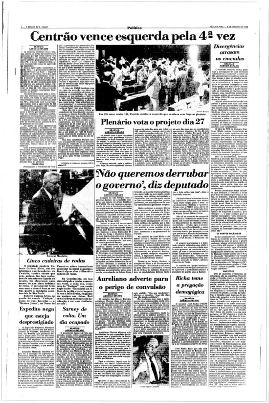 Página de  6/1/1988 sobre o bloco Centrão.