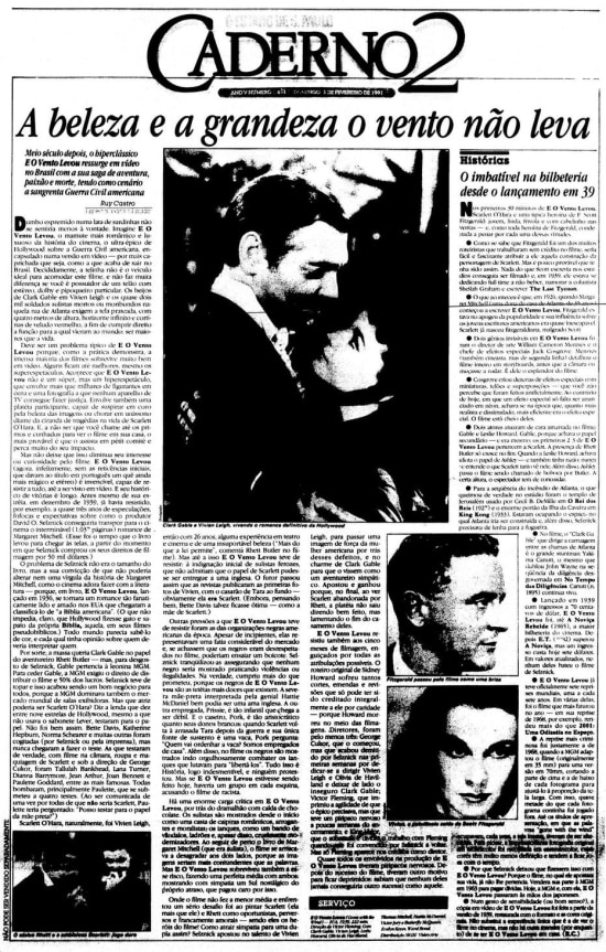E o Vento Levou por Ruy Castro no jornal de 3/2/1991