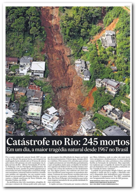 Notícia sobre as chuvas em Petrópolis no Estadão de 13/1/2011.