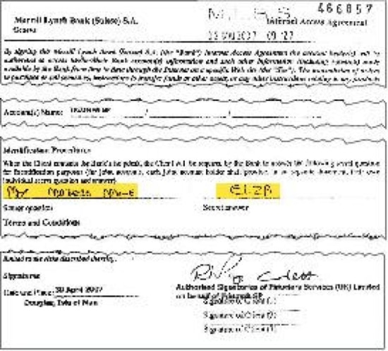 Registro. Documento do banco na Suíça mostra o nome da mãe de Eduardo Cunha como ‘pergunta secreta’