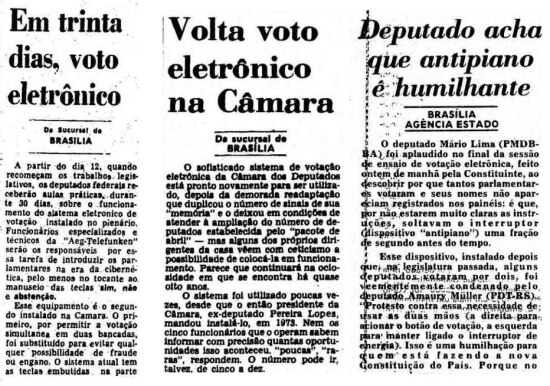 Notícias sobe sistema eletrônico de votação na década de 1970.