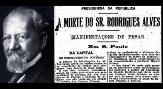 Rodrigues Alves foi o primeiro presidente reeleito para um novo mandato, mas morreu antes de tomar posse.