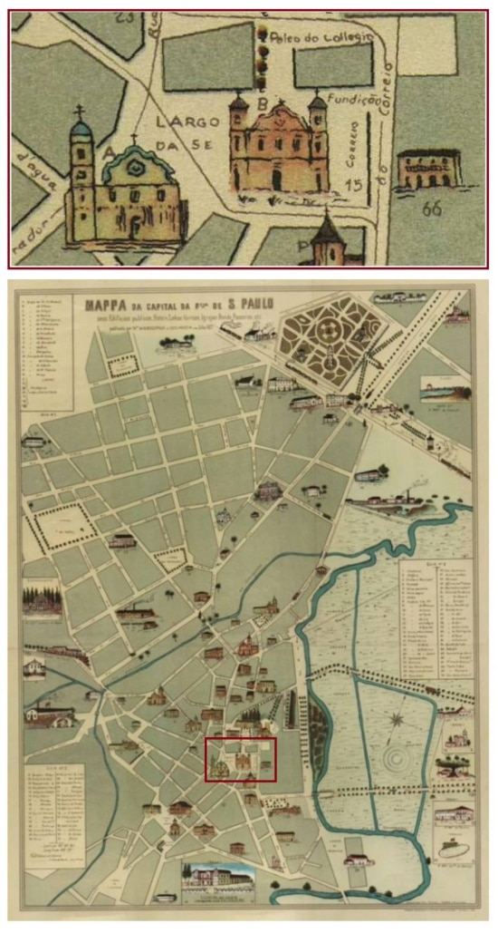 Mapa do Largo da Sé, Centro de São Paulo, no século 19