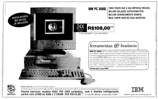 Anúncio do PC 300GL da IBM no Estadão de 18/5/1998