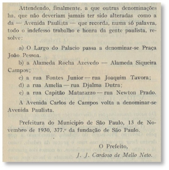Decreto do prefeito José Joaquim Cardoso de Melo Neto.