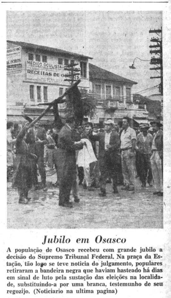 Notícia sobre comemoração de decisão do STF sobre Osasco no Estadão de 18/1/1962. 