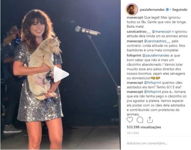 Instagram/@paulafernandes Comentário do prefeito de Taquari, Maneco Emanuel Hassen, na página oficial da cantora Paula Fernandes.