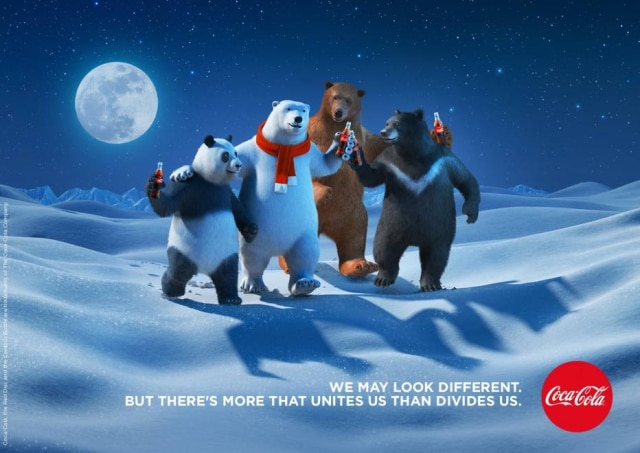 Divulgação/Coca-Cola Urso polar da Coca-Cola ganha amigos que retratam diversidade e igualdade.