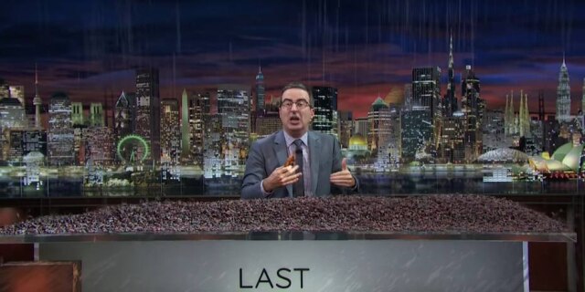 Reprodução/Youtube Chuva de uva passa no 'Last Week Tonight'