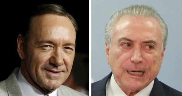 Mario Anzuoni / Reuters | Dida Sampaio / Estadão Frank Underwood, personagem de Kevin Spacey em 'House of Cards', e Michel Temer, presidente do Brasil.