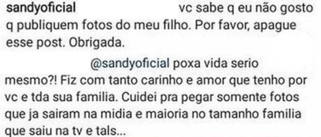 Reprodução / Instagram Trecho da publicação e comentários entre Sandy e o fã que publicou fotos de Theo