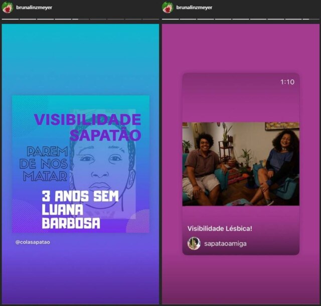 Instagram / @brunalinzmeyer Postagem feita por Bruna Linzmeyer no Dia da Visibilidade Lésbica