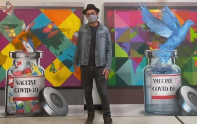 Instagram/ @kobrastreetart Eduardo Kobra faz duas obras sobre vacinação da covid-19 e doa para o Instituto Butantan e Fiocruz