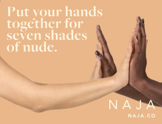 Divulgação/Naja "Junte suas mãos para os sete tons de nude".