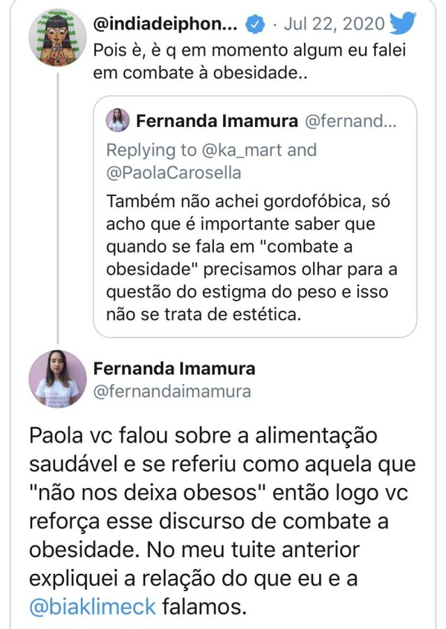 Twitter/@PaolaCarosella Paola Carosella, jurada do 'MasterChef', falou sobre polêmica a respeito da obesidade e gordofobia