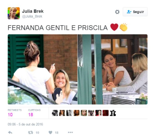 Reprodução Twitter Ou namore com alguém que olhe para você como Fernada olha para Priscila