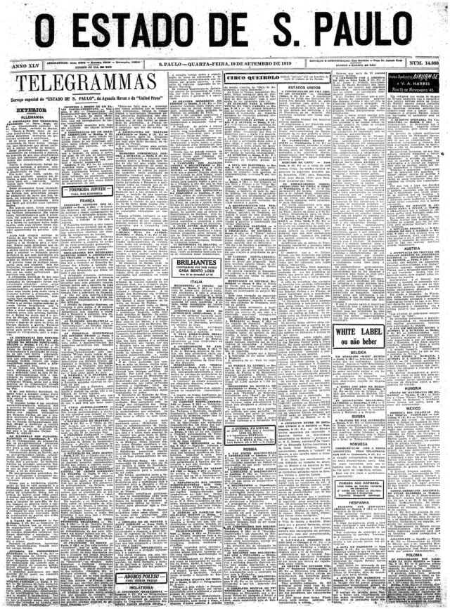 Acervo/Estadão O Estado de S.Paulo - 10/9/1919