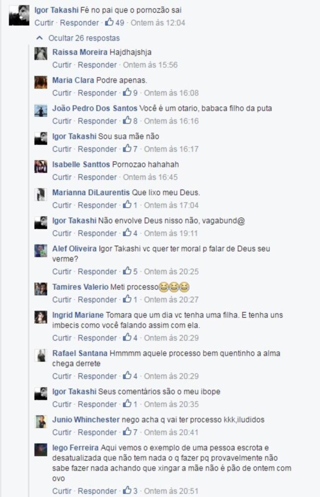 Facebook/Reprodução Um dos comentários gerou revolta