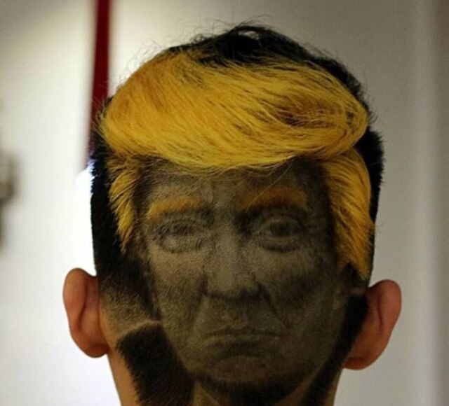 instagram.com/xb.hair.allen Corte de cabelo inspirado em rosto de Trump é feito em salão em Taiwan, na Ásia.