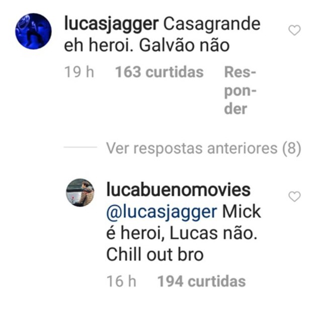 Instagram Comentários de Lucas Jagger e Lucas Bueno