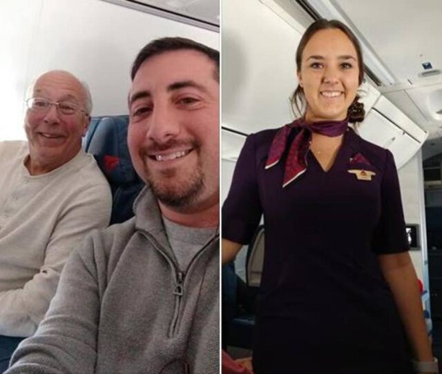 Reprodução Facebook/ Mike Levy Mike Levy (no centro) ficou comovido com a atitude de Hal (à esquerda) para passar o Natal com a filha comissária de bordo