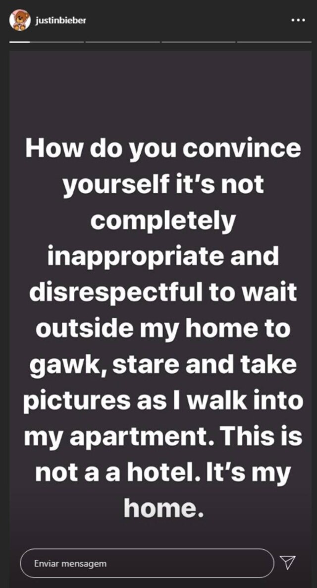 Instagram / @justinbieber Story postado por Justin Bieber