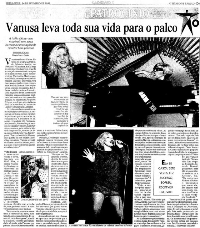 Acervo Estadão A vida de Vanusa num musical em 1999