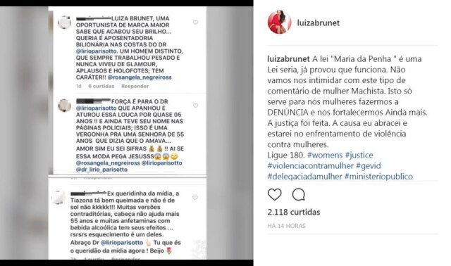 Instagram/@luizabrunet Publicação de Luiza Brunet no Instagram